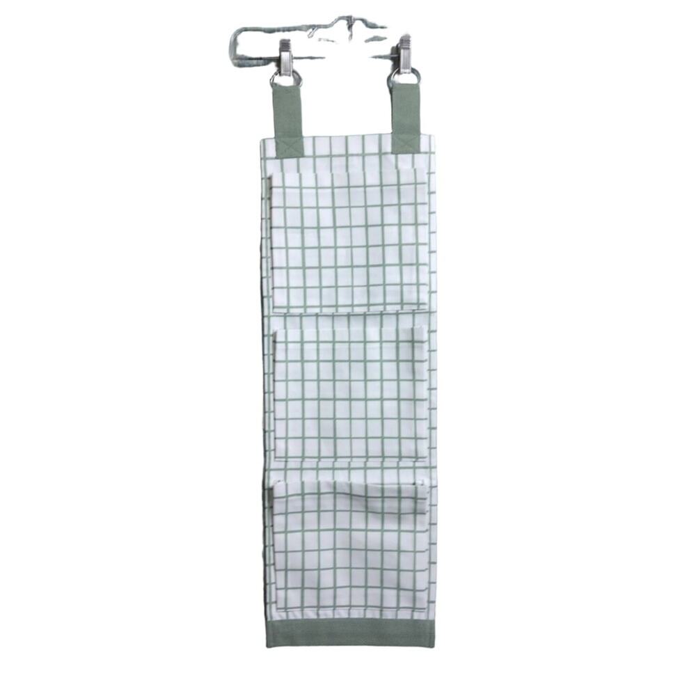 TOTHEMARKET White Green Grid Multi Pocket Hanging Closet Organizer 32.5" x 10"